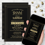 Invitation Surprise fête d'anniversaire Shhh! Élégant noir et<br><div class="desc">Peux-tu garder un secret ? Famille Invitation et amis à une fête d'anniversaire élégante et passionnante surprise avec des invitations personnalisées de fête noir et or. Toute la formulation de ce modèle est simple à personnaliser, y compris le message qui dit "Shhh! C'est une SURPRISE." Le design se compose d'une...</div>