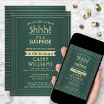 Invitation Surprise fête d'anniversaire Shhh! Élégant Vert &<br><div class="desc">Peux-tu garder un secret ? Famille Invitation et amis à une fête d'anniversaire élégante et passionnante surprise avec des invitations personnalisées vertes et or. Toute la formulation de ce modèle est simple à personnaliser, y compris le message qui dit "Shhh! C'est une SURPRISE." Le design se compose d'une bordure rayée...</div>