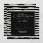 Invitation Surprise fête d'anniversaire Silver Black Stripes (Devant / Derrière)
