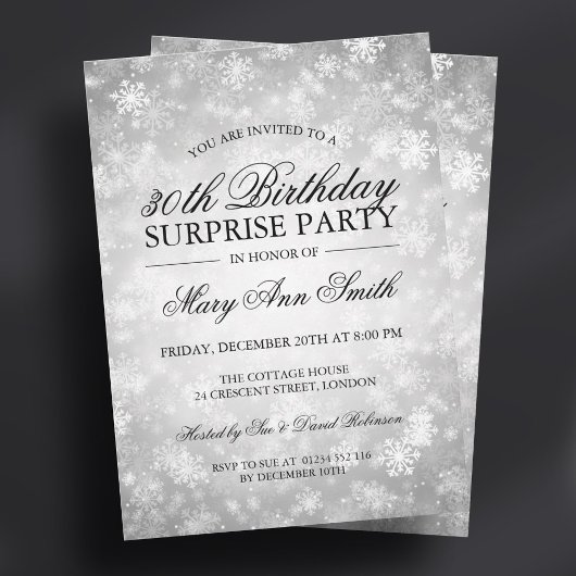 Invitation Surprise fête d'anniversaire Silver Winter Wonderl
