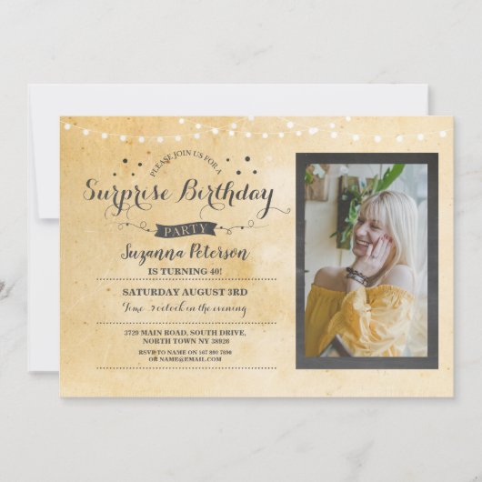 Invitation Surprise fête d'anniversaire Vintage n'importe que (Devant)