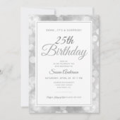 Invitation Surprise fête du 25e anniversaire | Silver Bokeh (Devant)