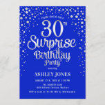 Invitation Surprise fête du 30e anniversaire - Argent & Royal<br><div class="desc">Invitation de fête du 30e anniversaire surprise. Design élégant en bleu royal et faux argent parties scintillant. Comprend des polices de caractères et des confettis stylisés. Message-moi si vous avez besoin d'âge personnalisé.</div>