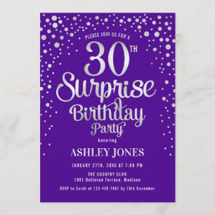 Invitation Surprise fête du 30e anniversaire - Argent & Viole