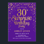 Invitation Surprise fête du 30e anniversaire - Purple & Gold<br><div class="desc">Invitation de fête du 30e anniversaire surprise. Design élégant en or violet royal et faux parties scintillant. Comprend des polices de caractères et des confettis stylisés. Message-moi si vous avez besoin d'âge personnalisé.</div>