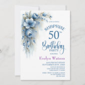 Invitation Surprise Fleur Bleu pour les 50 ans (Devant)