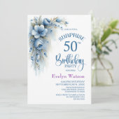 Invitation Surprise Fleur Bleu pour les 50 ans (Debout devant)