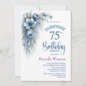 Invitation Surprise Fleur Bleu pour les 75 ans (Devant)