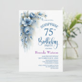 Invitation Surprise Fleur Bleu pour les 75 ans (Debout devant)