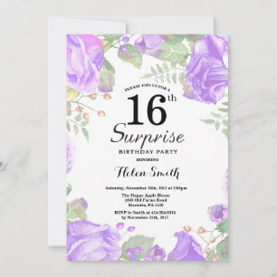 Invitation Surprise Fleurie Botanique Violette 16e Anniversai