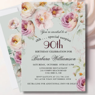 Invitation Surprise Fleurie Élégante pour 90e Anniversaire