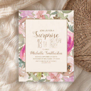 Invitation Surprise Fleurie Rose Clair Violet pour 18e Annive