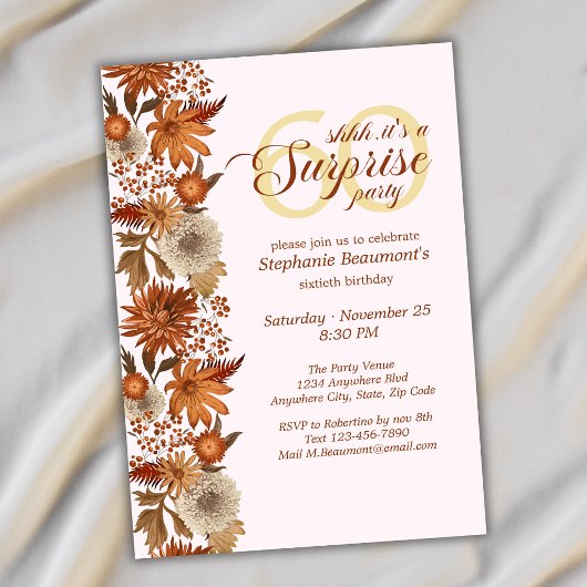 Invitation Surprise Fleurs d'Automne pour les 60 ans d'une Fe