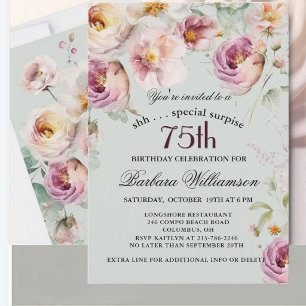 Invitation Surprise Fleurs Peintes Élégantes 75e Anniversaire