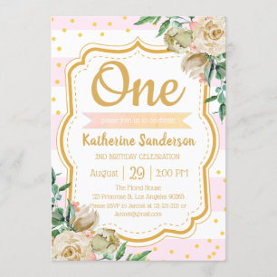 Invitation Surprise Floral Blush Pink Stripes fête d'annivers