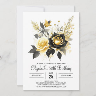 Invitation Surprise Floral Gold et Black 50e anniversaire
