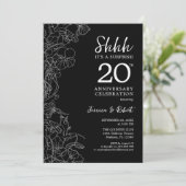 Invitation Surprise Floral Noir et Blanc 20e Anniversaire (Debout devant)