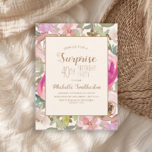 Invitation Surprise Floral Rose Pâle Violet pour 40e Annivers