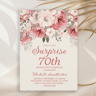 Invitation Surprise Florale Aquarelle Rouge Rose Poussiéreuse
