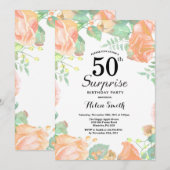 Invitation Surprise Florale de Pêche Botanique 50e Anniversai (Devant / Derrière)