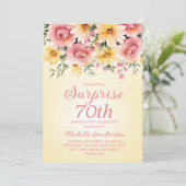 Invitation Surprise Florale Jaune Rose Printanière 70 ans (Debout devant)