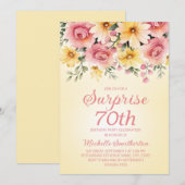 Invitation Surprise Florale Jaune Rose Printanière 70 ans (Devant / Derrière)