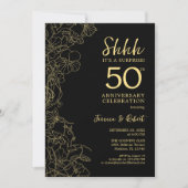 Invitation Surprise Florale Or Noir 50e Anniversaire (Devant)