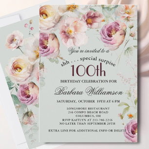 Invitation Surprise Florale Peinte Élégante pour les 100 ans