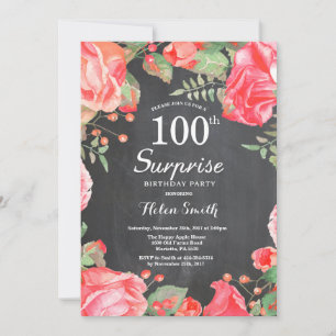 Invitation Surprise florale rouge botanique 100e anniversaire