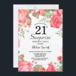 Invitation Surprise Florale Rouge Botanique 21e Anniversaire<br><div class="desc">Invitation Surprise Florale Rouge Botanique 21e Anniversaire. Invitation d'anniversaire aux pivoines roses florales pour femmes. Fleur florale aquarelle. Fleurs élégantes de rose et de pivoine roses. Anniversaire adulte. Fond blanc. Noir et blanc. 13e 15e 16e 18e 20e 21e 30e 40e 50e 60e 70e 80e 90e 100e, tous âges. Pour une...</div>