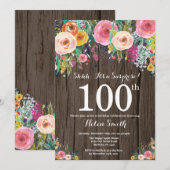 Invitation surprise florale rustique pour 100e ann (Devant / Derrière)