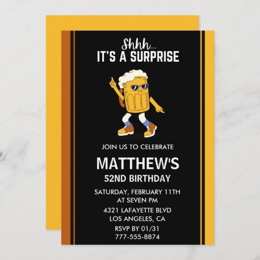 Invitation Surprise Funny Beer Men 52e anniversaire invitatio (Devant / Derrière)