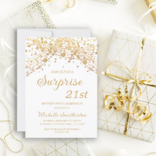 Invitation Surprise Glitter Or 21ème Anniversaire en Or Blanc