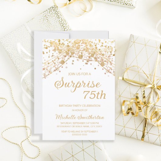 Invitation Surprise Glitter Or 75 Ans Anniversaire
