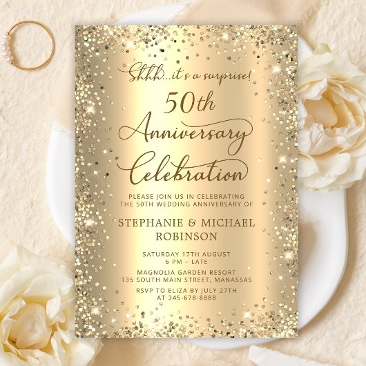 Invitation Surprise Gold Glitter 50th Wedding Anniversary