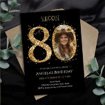 Invitation Surprise Gold Parties scintillant 80th Birthday Ph<br><div class="desc">80th Birthday Gold Parties scintillant modèle de la fête photo. Disponible en téléchargement numérique imprimable. Téléchargement personnalisé,  personnalisé,  modifiable. Photo de remplissage faite avec de l'IA. Personne réelle. Ajoutez votre propre modèle photo.</div>