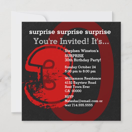 Invitation SURPRISE Grunge 30e anniversaire Rouge et noir W20 (Devant)