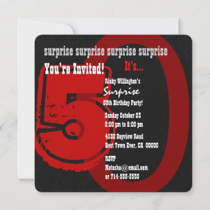 Invitation SURPRISE Grunge 50e anniversaire Rouge et Noir W20