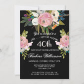 Invitation SURPRISE Handpainted Floral 40th Birthday Party  (Devant)