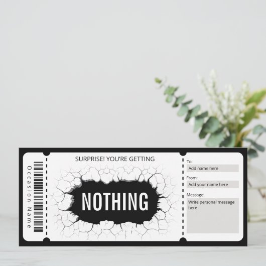 Invitation Surprise Imprimable Rien Certificat Cadeau (Debout devant)