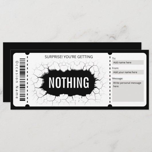 Invitation Surprise Imprimable Rien Certificat Cadeau (Devant / Derrière)