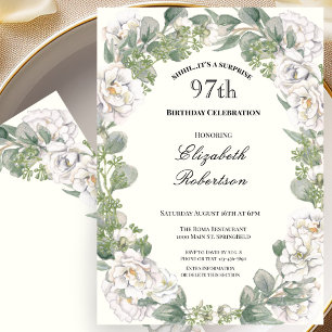 Invitation Surprise Ivory et Vert Sauge Floral 97e Anniversai