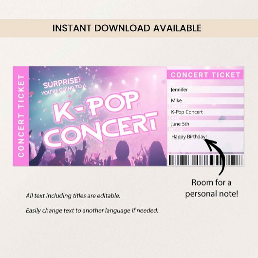 Invitation Surprise K-Pop Concert Ticket Fan Gift Reveal Card