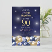 Invitation Surprise Marine Blue Gold Ballons 90e anniversaire (Debout devant)