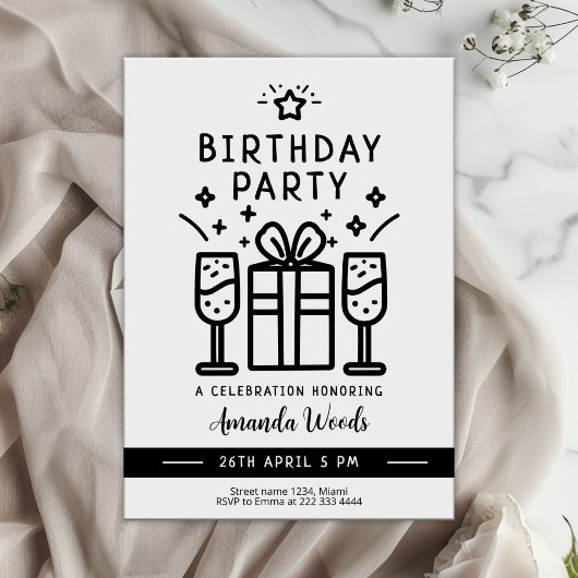 Invitation Surprise Minimaliste Anniversaire Bash