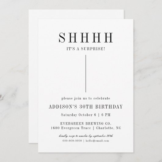 invitation surprise moderne (Devant / Derrière)