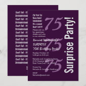 Invitation SURPRISE Moderne 75e anniversaire Métallique viole (Devant / Derrière)