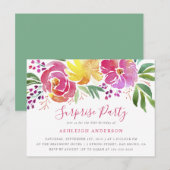 Invitation surprise moderne à motif floral aquarel (Devant / Derrière)