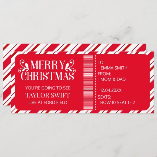 Invitation Surprise Noël Concert cadeau Billet cadeau Noël (Devant / Derrière)