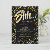 Invitation Surprise Noir Confetti Anniversaire (Debout devant)